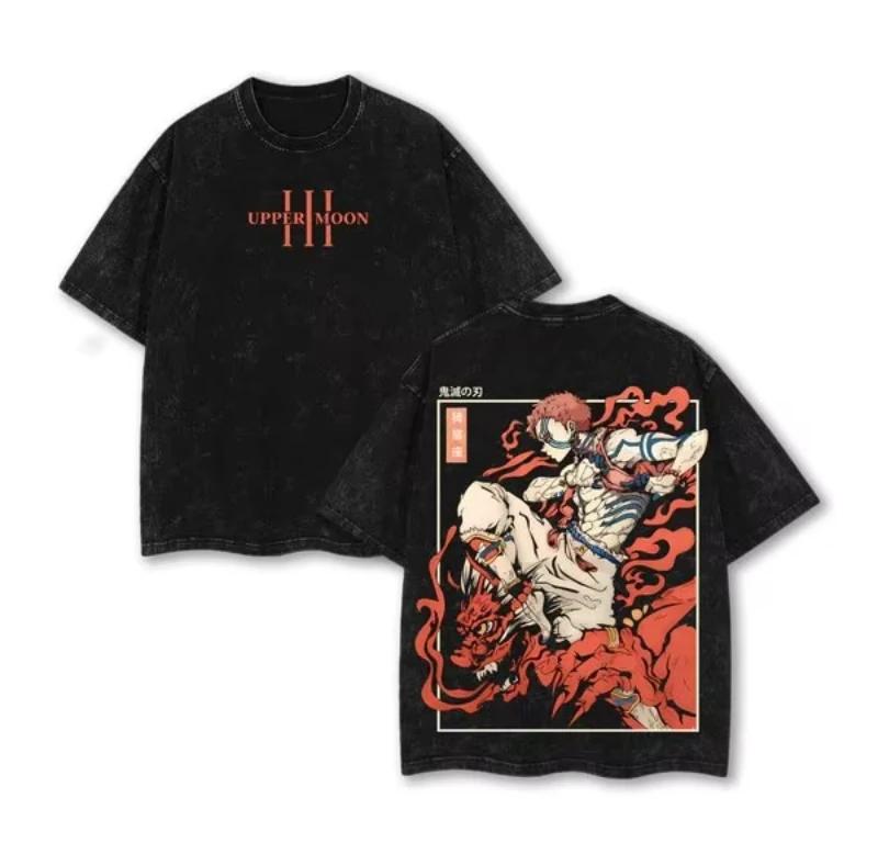 2026 Summer Streetwear Demon Slayer Vintage Washed T-shirt Oversized Man Women Short Sleeve Tee Anime Printed Casual Tops Summer Y2k