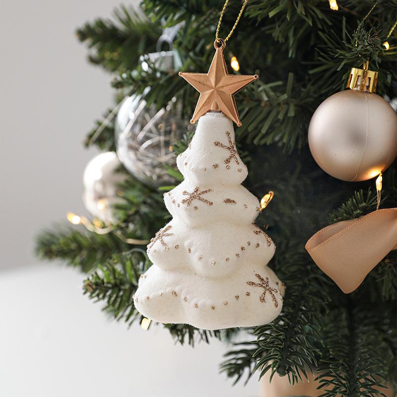 Christmas Tree Decoration Christmas Mini Tree Pendant New Year Flocking Hanging Ornament Navidad Xmas Home Decoration Gift