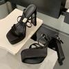Fashion Liyke Summer Solid Black Silk Platform Sandals Women Sexy Thick Bottom Square Toe Diamond Designer High Heels Banquet Party Shoe