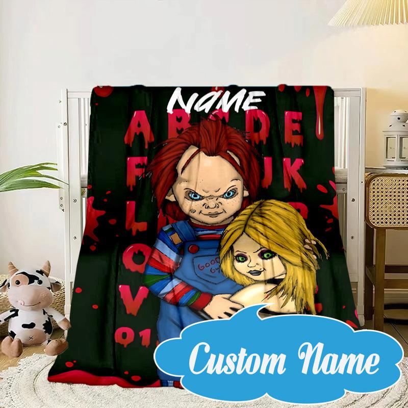 Custom Name Chucky's Bloody Tale Blanket bed sofa Blanket Flannel Blanket for Camping, Hiking, Picnic Essentials,gift for Fan family