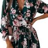 Pleated Flowy Hem Midi Dress Floral Print Sweet Elastic Waist V-Neck Casual
