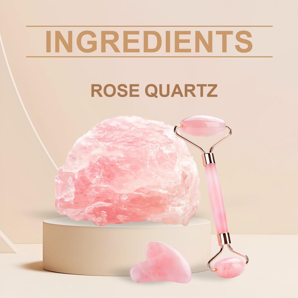 Eelhoe Pink Quartz Roller Massage Set For Soothing Skin Tightening Beauty Care Tool