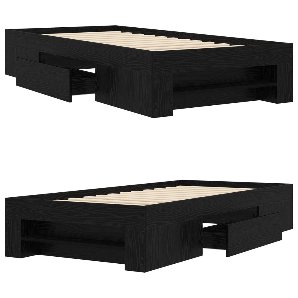 Bed Frame with Storage and Shelf Black Oak 80 x 200 cm