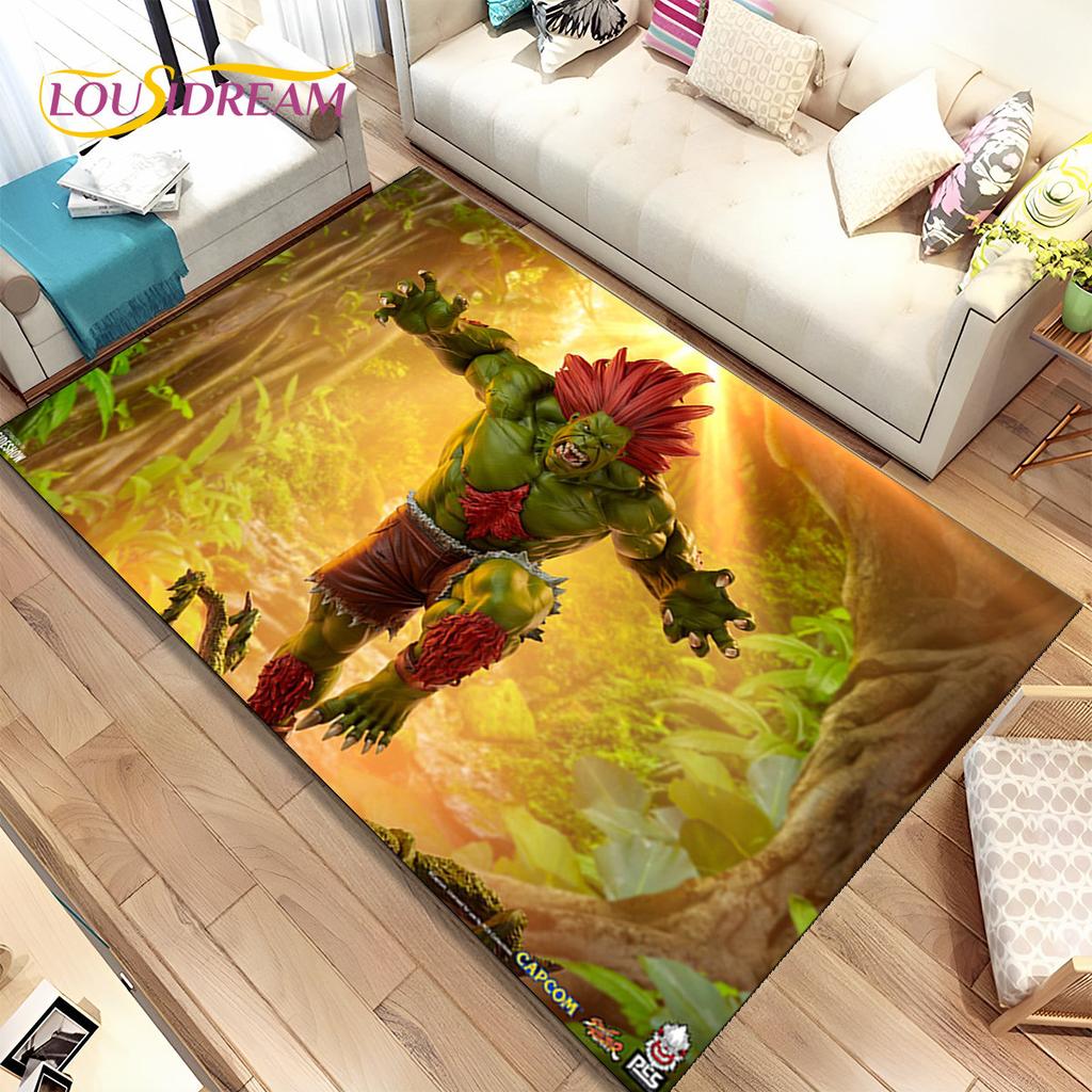 Street Fighter Retro Game Gamer Area Koberec,Koberec do obývacího pokoje Ložnice Pohovka Dekorace rohožky, Protiskluzová podložka Kid Play