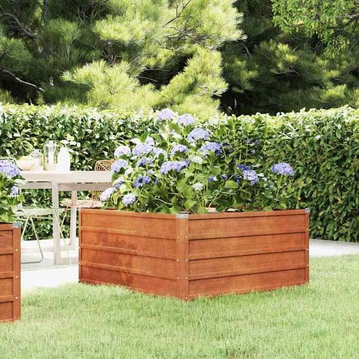 Lit surélevé de jardin - Maison Exclusive - Acier corten - 100x100x45 cm - Fond ouvert