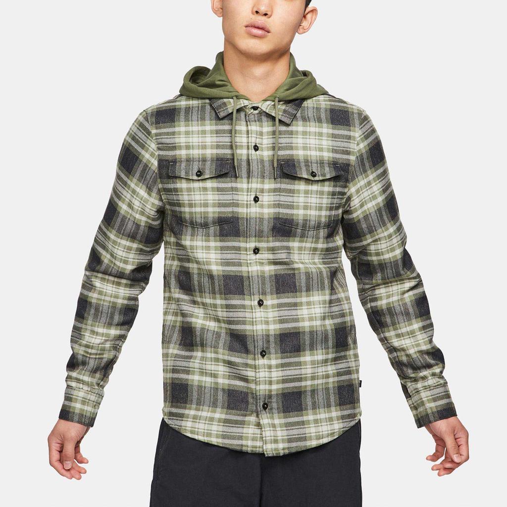 Nike SB Flannel Skateboard Plaid Color-Block Hooded Jacket Men Outerwear Olive-Green CK5318-222
