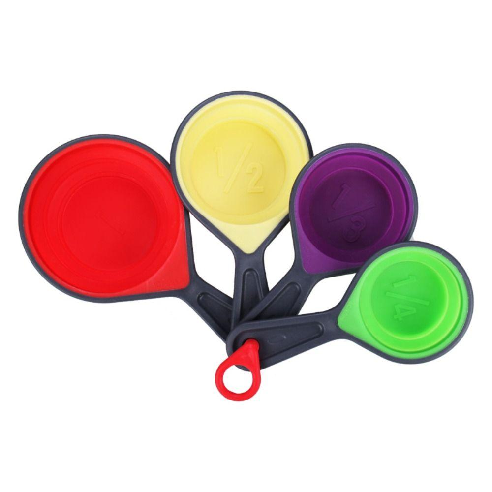 4pcs/set Silicone Folding Measuring Spoon Set with Hanging Holes Telescopic Measuring Cups Clear Scale Coffee Sugar Spice Powder