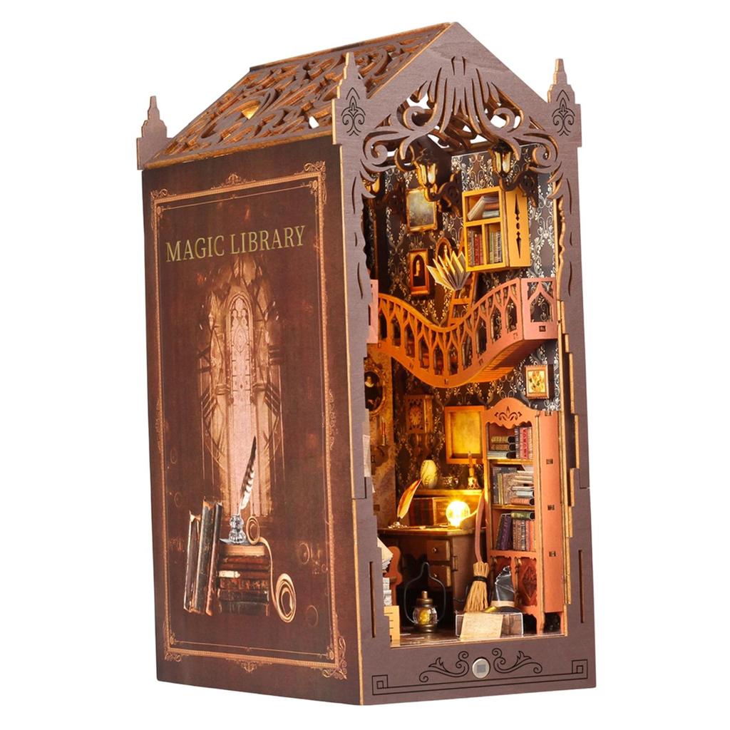 DIY Books Nook Kit Miniature House Unique Light up Bookstore Puzzle Building Wooden Library