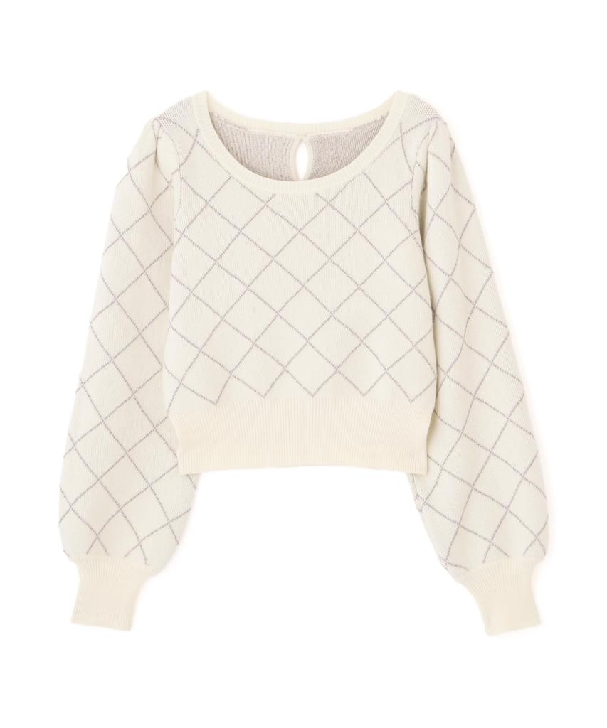 Jill by Jill Stuart Ecru Diamond Knit Top Women's Lamé