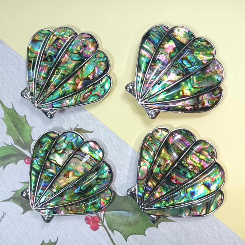 Vintage Shell Brooch Pendant With Geometric Inlay For Women And Men