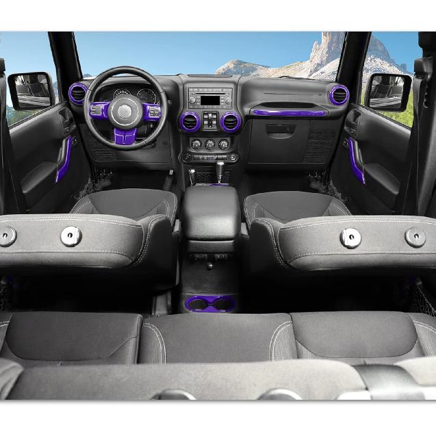 18PCS Full Set Interior Trim Kit For Jeep Wrangler JK JKU 2011-2018 4 Door,Center Console Door Handle Side Outlet Cup Holder Gear Cover Trim (Purple)