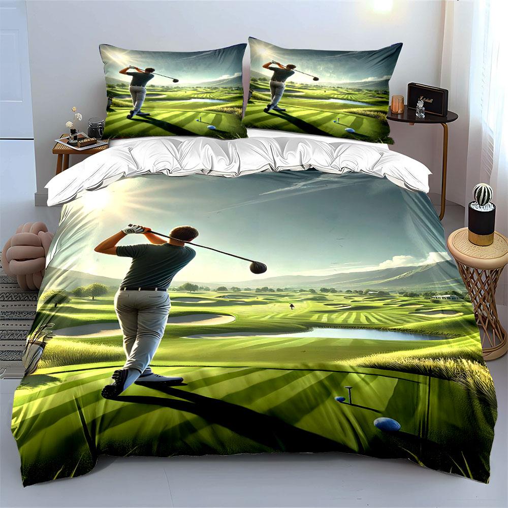 Golfista na travnatém hřišti. Sady povlečení Sady povlaků na přikrývku Povlaky na přikrývku Povlaky na polštář(1 * Povlak na peřinu 2 * Povlaky na polštář bez výplně)