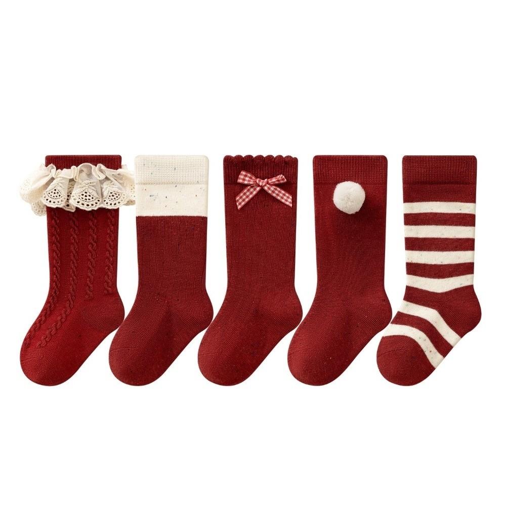 Red Compression Stocking Sweat-absorbing Princess Socks New Middle Tube Socks  Toddler Girl