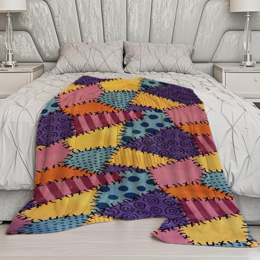 Colorful Patchwork Design Microfiber Flannel Cover Blanket Bedroom Living Room Sofa Soft And Comfortable Home Decoration