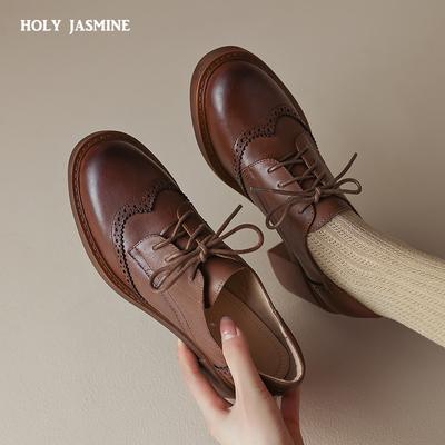 2024 Spring New Platform Shoes Women Genuine Cow Leather Round Cross Tied Closure Chunky Sole Ladies Casual Shoes Handmade Pumps
