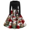 Women's Fashion Round Casual Slim Fit Christmas Print Large Swing Long Sleeve Dress
