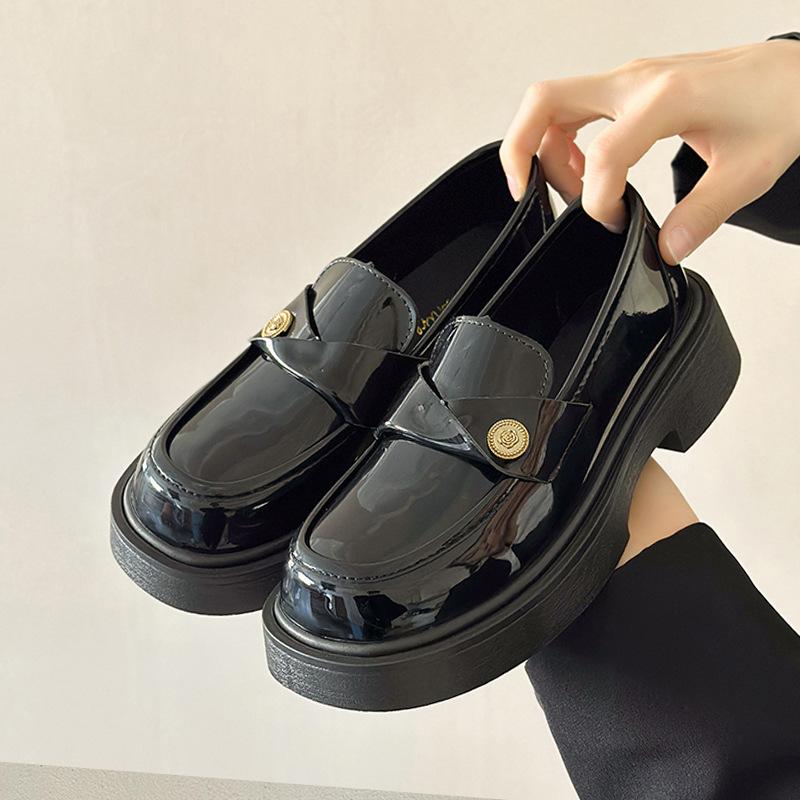 Authentic Leather Loafers Women's Shoes Spring New British Style Black Small Leather Shoes Thick Bottom Mary Jane Shoes Pumps