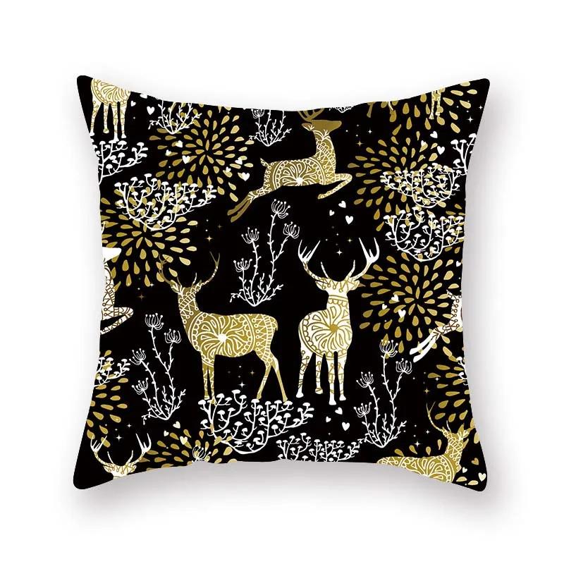 Christmas decoration cushion cover black gold elk print pillowcase sofa ornaments bedroom room home  holiday gift