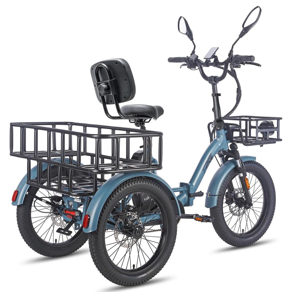 FAFREES F20 Mate L2E-P certified,20x3.0" folding electric cargo tricycle,48V 23.45ah,500W,3 riding modes,maximum assisted range of up to 125km.