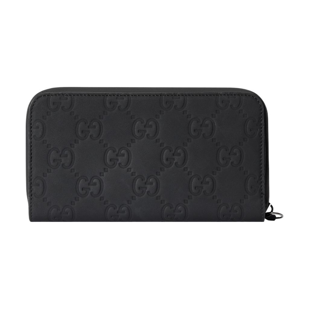 Gucci All Over Double G Logo Zipper Leather Wallet Men Wallet Black 771421-AAC0L-1000