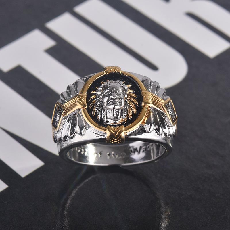 Hip-hop Viking Warrior Two-Tone Ring, Indian Spirit Totem Epoxy Black Ring