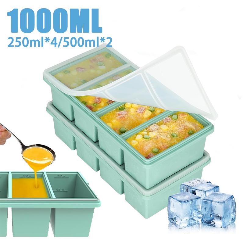 1000ml Big Ice Tray Mold Silicone Freezer Trays Large Ice Mold Food Storage Box Fresh Keeping For Freezing Soup IY Ice Maker