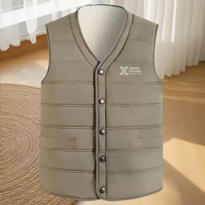 Men's Winter Fleece-Lined Vest: Thick, Warm V-Neck Jacket for Middle-Aged and Older Men