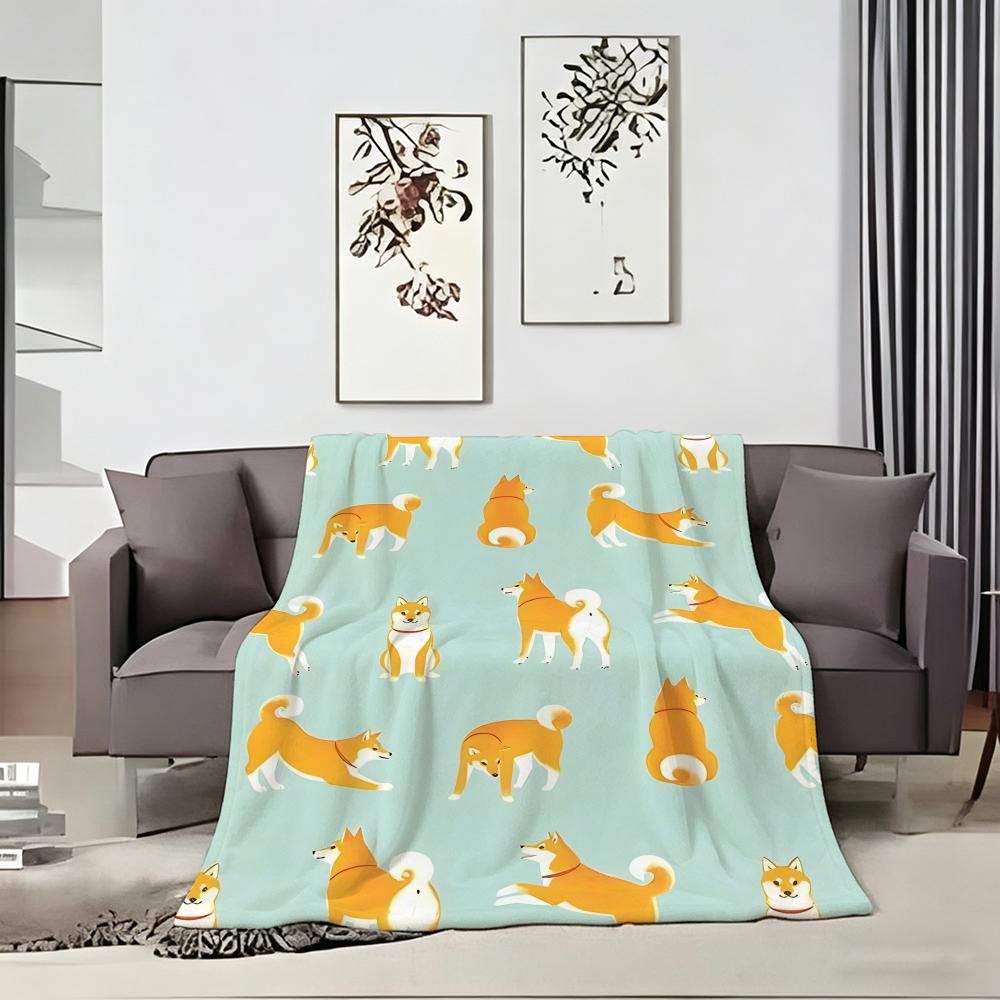 Artwork S-Shiba Inu Daily Throw Lightweight 240g Flannel Blanket Soft Skin-friendly for Summer Cooling