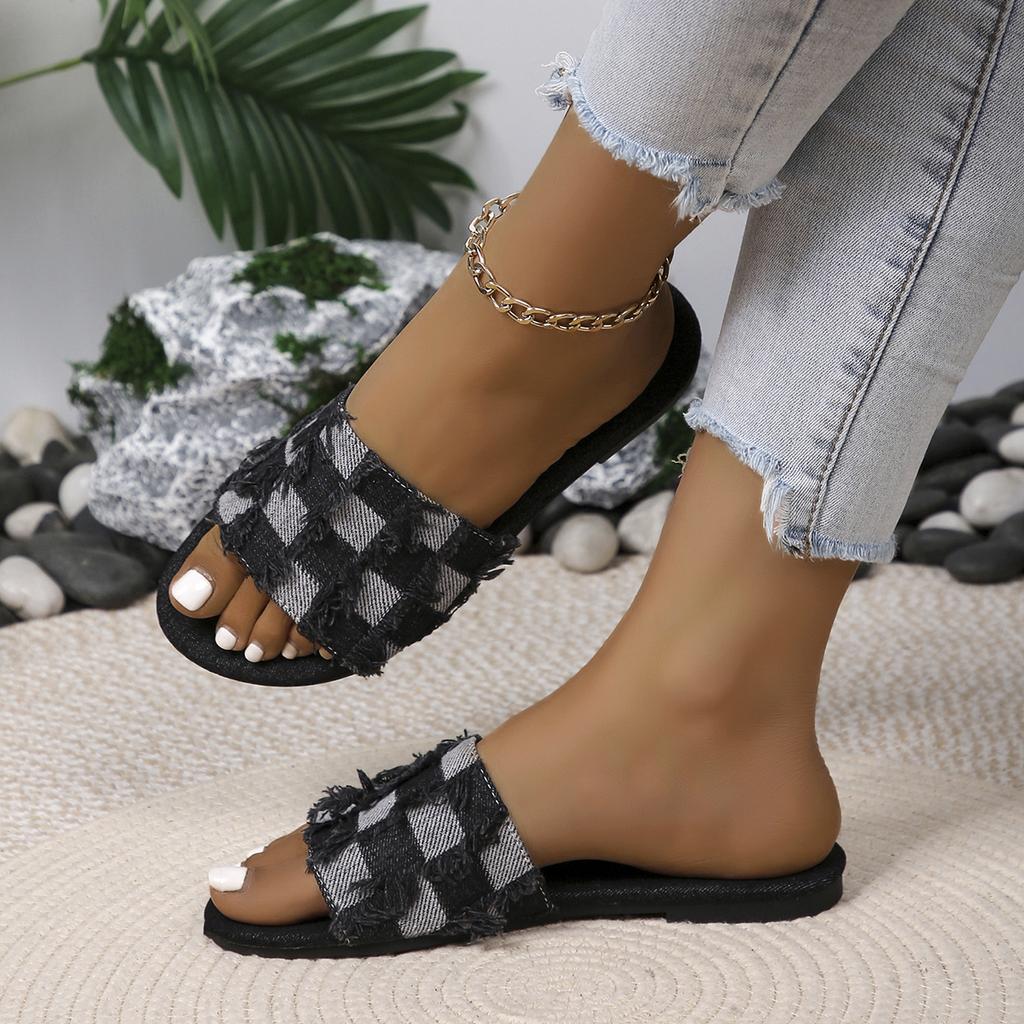 Mode Damen Flache Hausschuhe 2024 Sommer Luxus Outdoor Strand Flip Flops Damen Sandalen Karierte Designer Pantoletten Frau ers SchuheSlipp