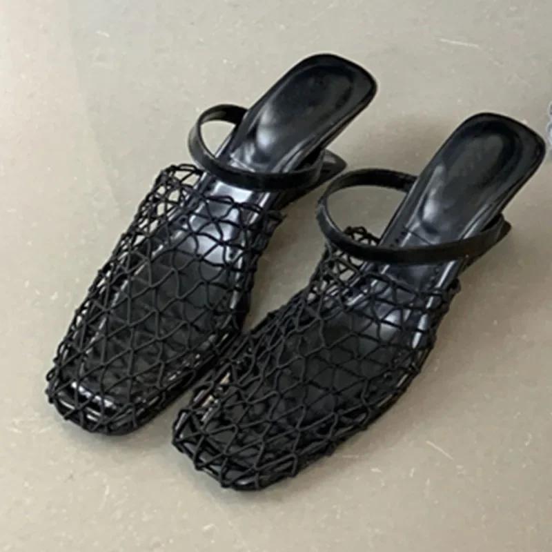 Fashion Luxury Women Shoes 2025 Summer High-heeled Slippers Sandals for Women Party Shoes Fashion Strange Style Square Toe Shallow Shoes