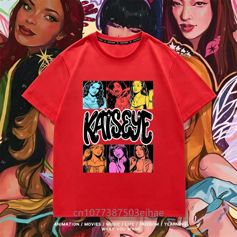 Girls Graphic Tshirt Suitable for Children Featuring KATSEYE Print Design Casual Short Sleeves Crew Neck