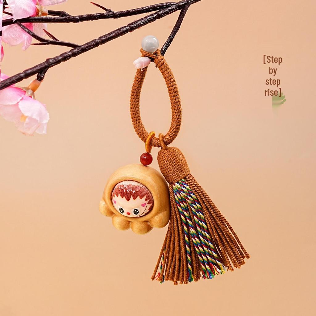 Hand-Woven Tibetan Tassel Sandalwood Keychain Amulet In Ethnic Style