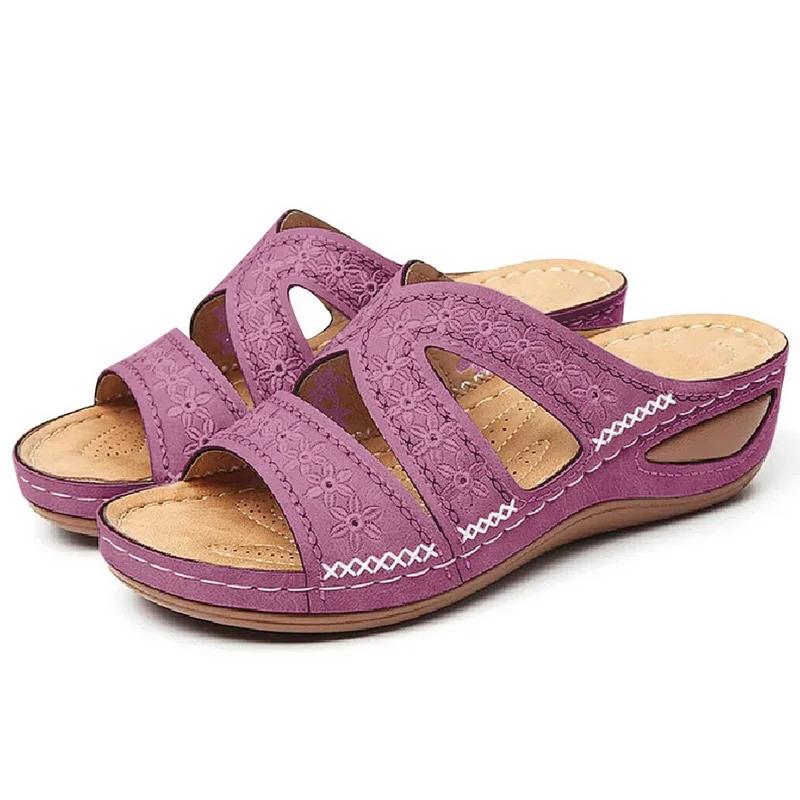 Sommer Neue Damen Casual Keilsandalen Lässige Zehensandalen Vintage Rutschfestes Leder Lässige Damen Plateau Retro Schuhe