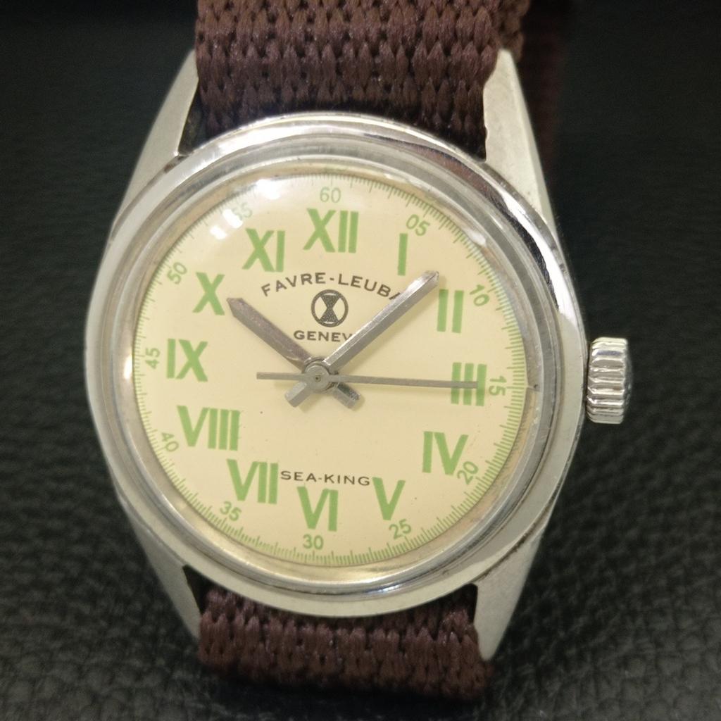 VINTAGE FAVRE LEUBA SEA KING HAND-WINDING SWISS MENS CREAM DIAL WATCH A703806-1 R213f-a703806