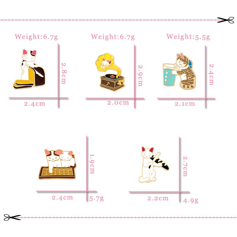 Funny Cat Brooch Play Music Drink Water Kitty Cartoon Animal Enamel Pins Bag Clothes Lapel Pin Cute Badge Jewelry Gift for Kids