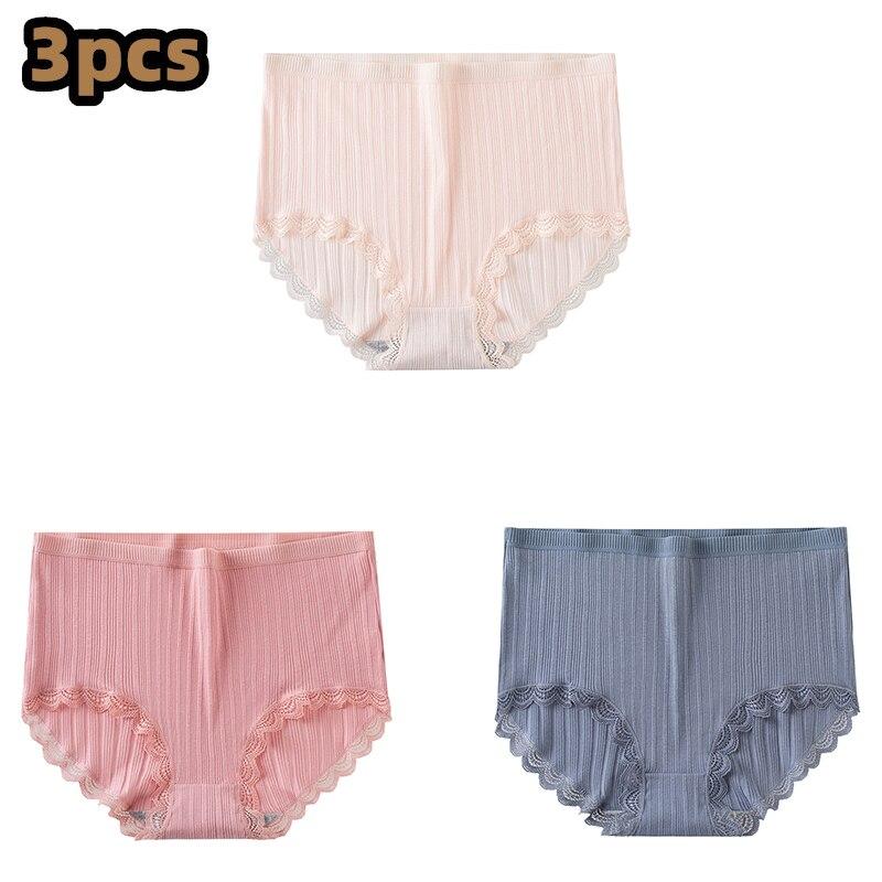 3 Pcs/lot Women's Underpants Soft Cotton Panties Girls High Waist Briefs Striped Panty Sexy Female Underwear Big Size M-XXL