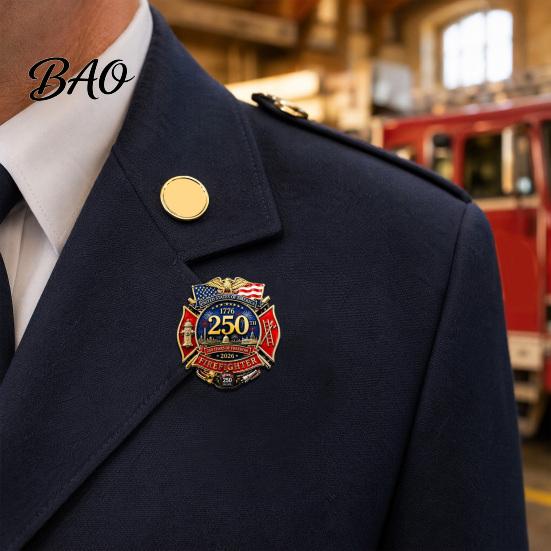 Firefighter Gift Commemorative Enamel Brooch Pin, US 250th Anniversary Patriotic Badge Pin Badge, Symbol Jewelry for Jackets Hats Uniforms Tribute