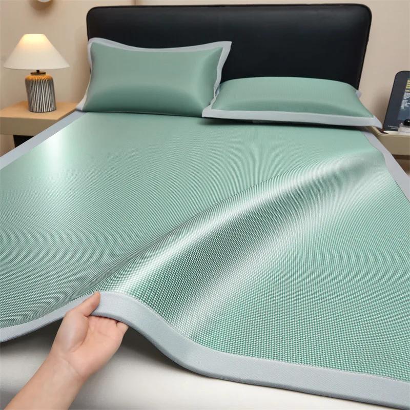 Juego de 2 alfombrillas de enfriamiento ligeras de carbono de lujo, alfombrilla de cama y funda de almohada transpirables de verano, juego de sábanas de cama de color liso, acolchado 90x200cm 2 pcs set