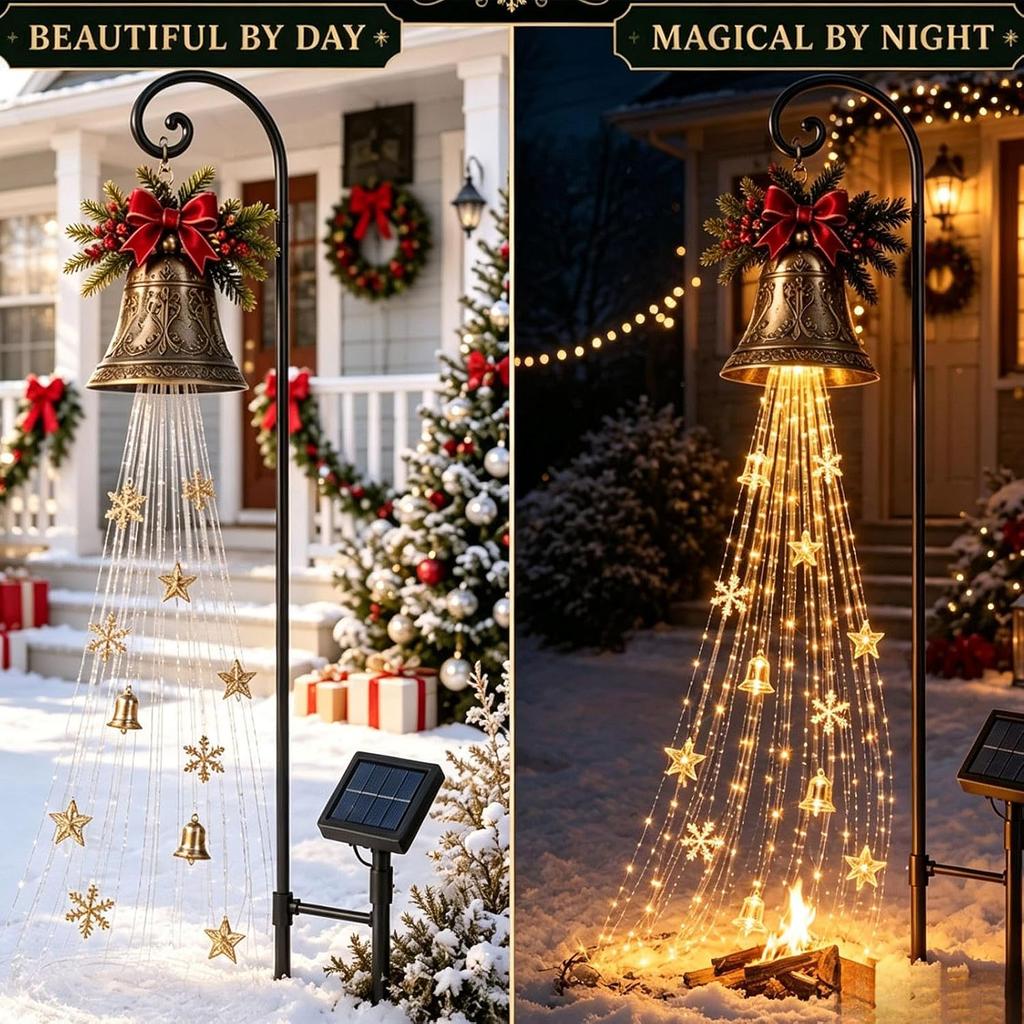 2 Stück 3D Weihnachtsglocke Kaskade Solar, Weihnachts-Gartenstecker-Licht Fließende Kaskadierende Schneeflocke LED Weihnachts-Gartenlicht Weihnachten Außen