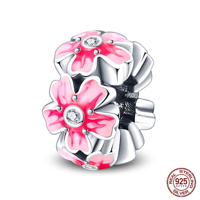 Copper Pink Collection Heart Shape Charm Beads For Brand Original Bracelet Diy Jewelry Gift