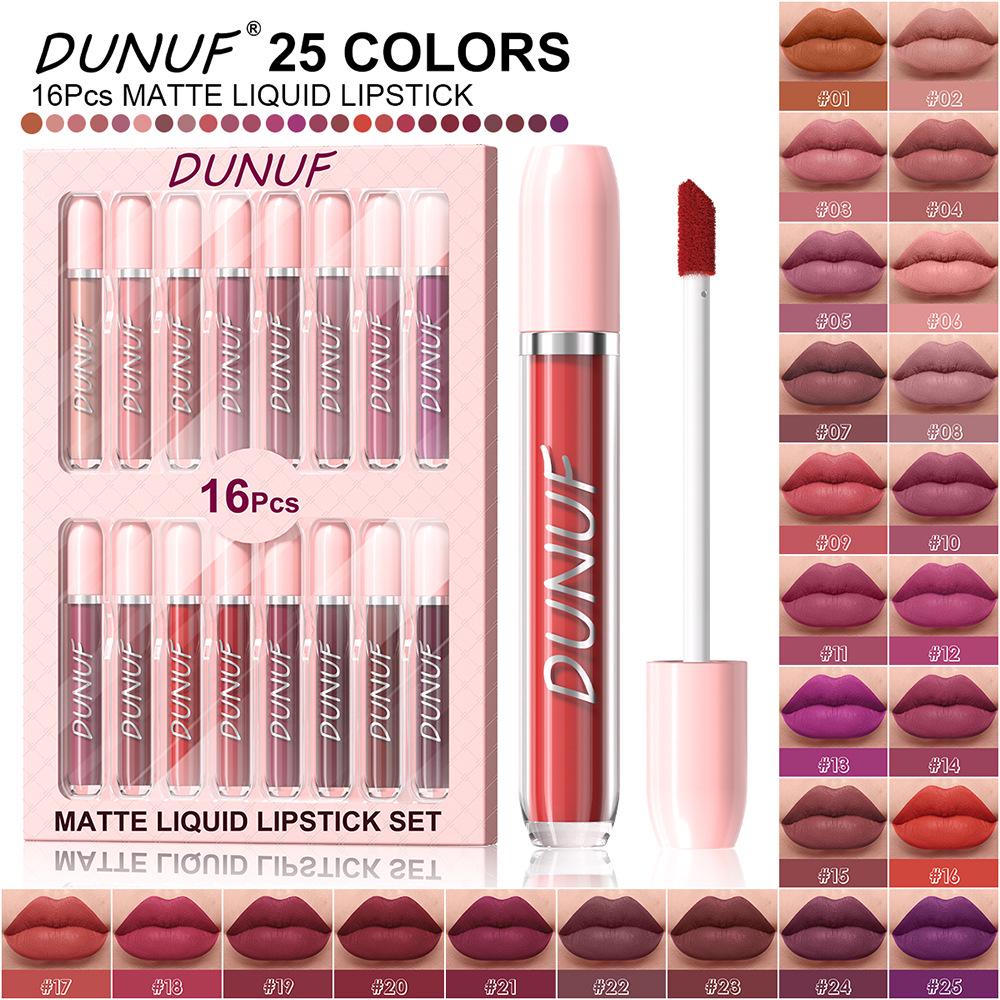 DUNUF 16-Piece Waterproof, Long-Lasting Lip Gloss Set - Non-Staining Lip Glaze