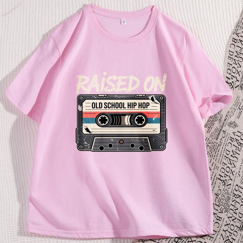 Raised On Old School Hip Hop T Shirt Retro Cassette Tape Tshirt Casual Cotton Short Sleeve Round Neck Tshirt Unisex Clothes