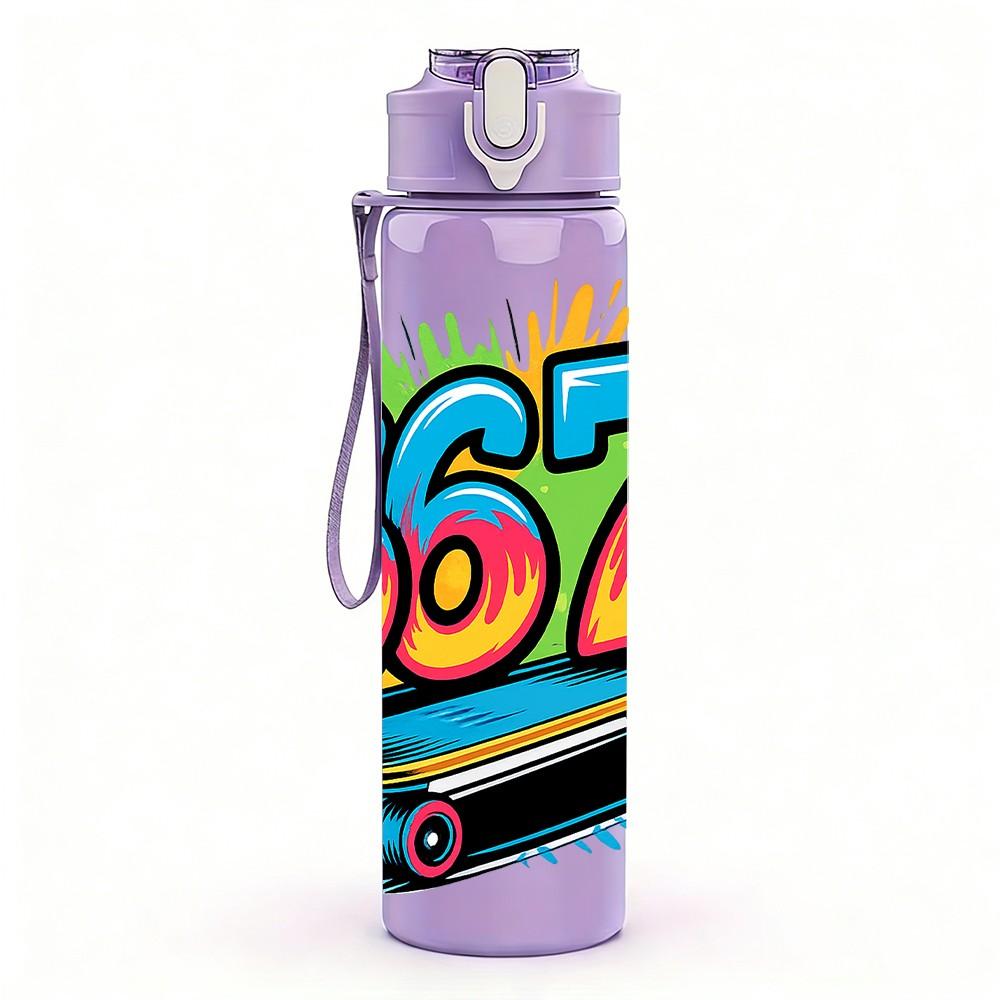 1PC Skateboard Six Seven Graffiti Print 750ml Color Plastic Sports Water Bottle Leakproof Flip Straw Lid Suitable for Sports Office Home Use