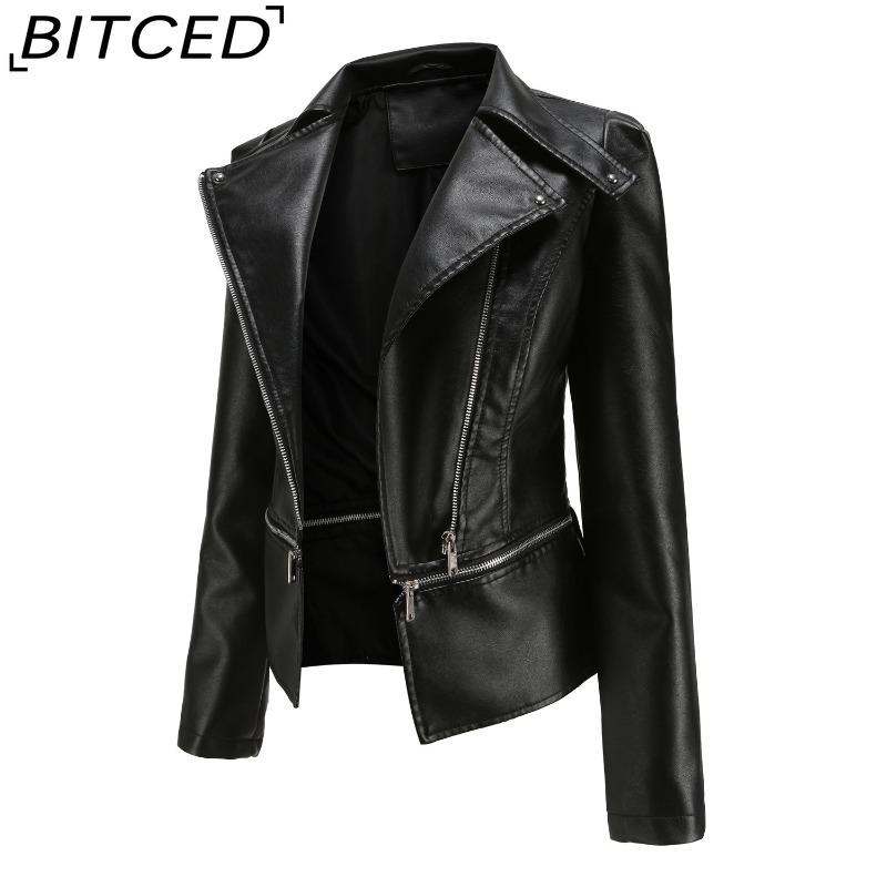 BITCED Women's Leather Jacket with Detachable Hem Spring/Autumn Coat Fashionable Casual Jacket