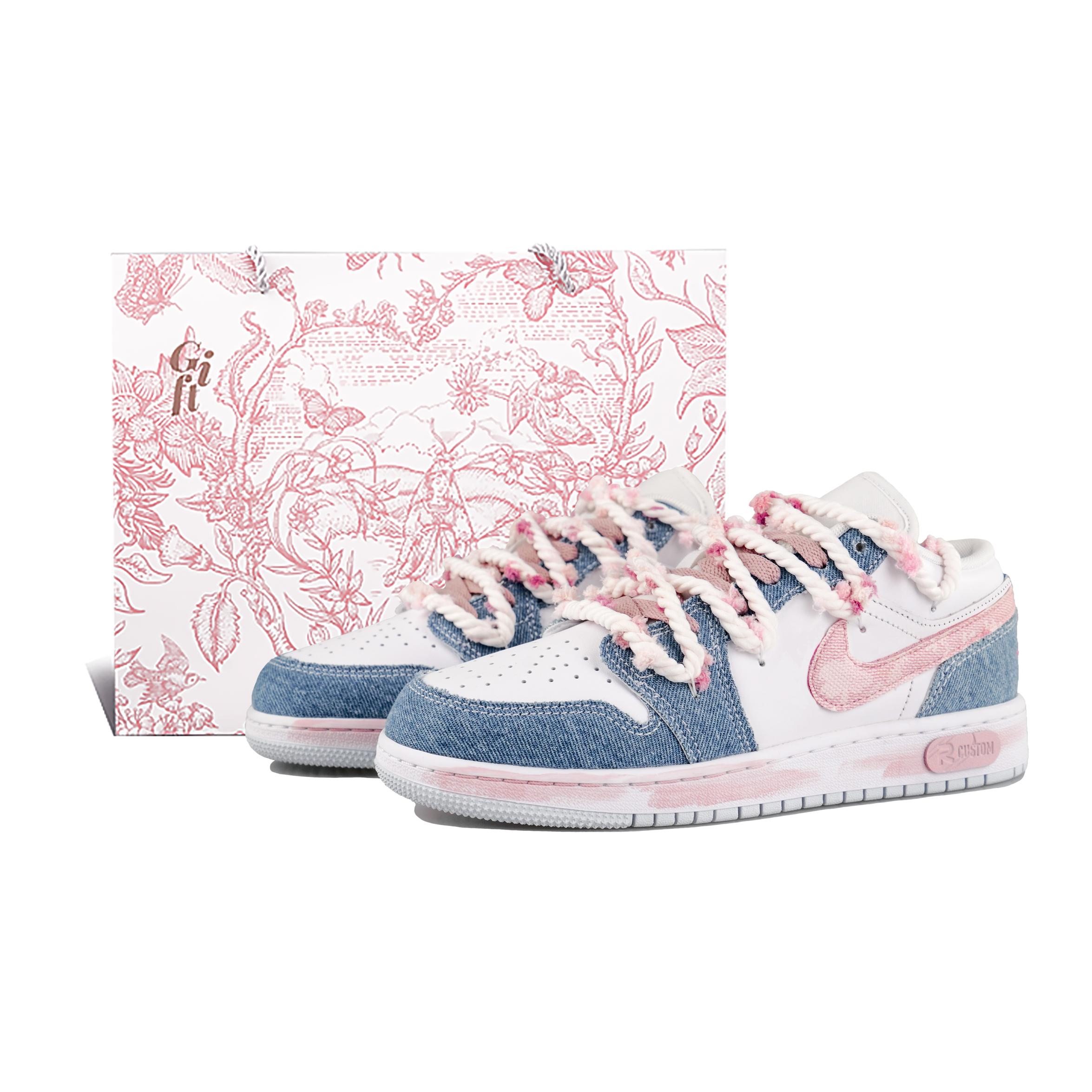 

Jordan Air Jordan 1 Amber, First Love Denim Low top Vintage Basketball Shoes Women s Pink Blue HQ2001-400(Team1876-S-BOX) 37.5