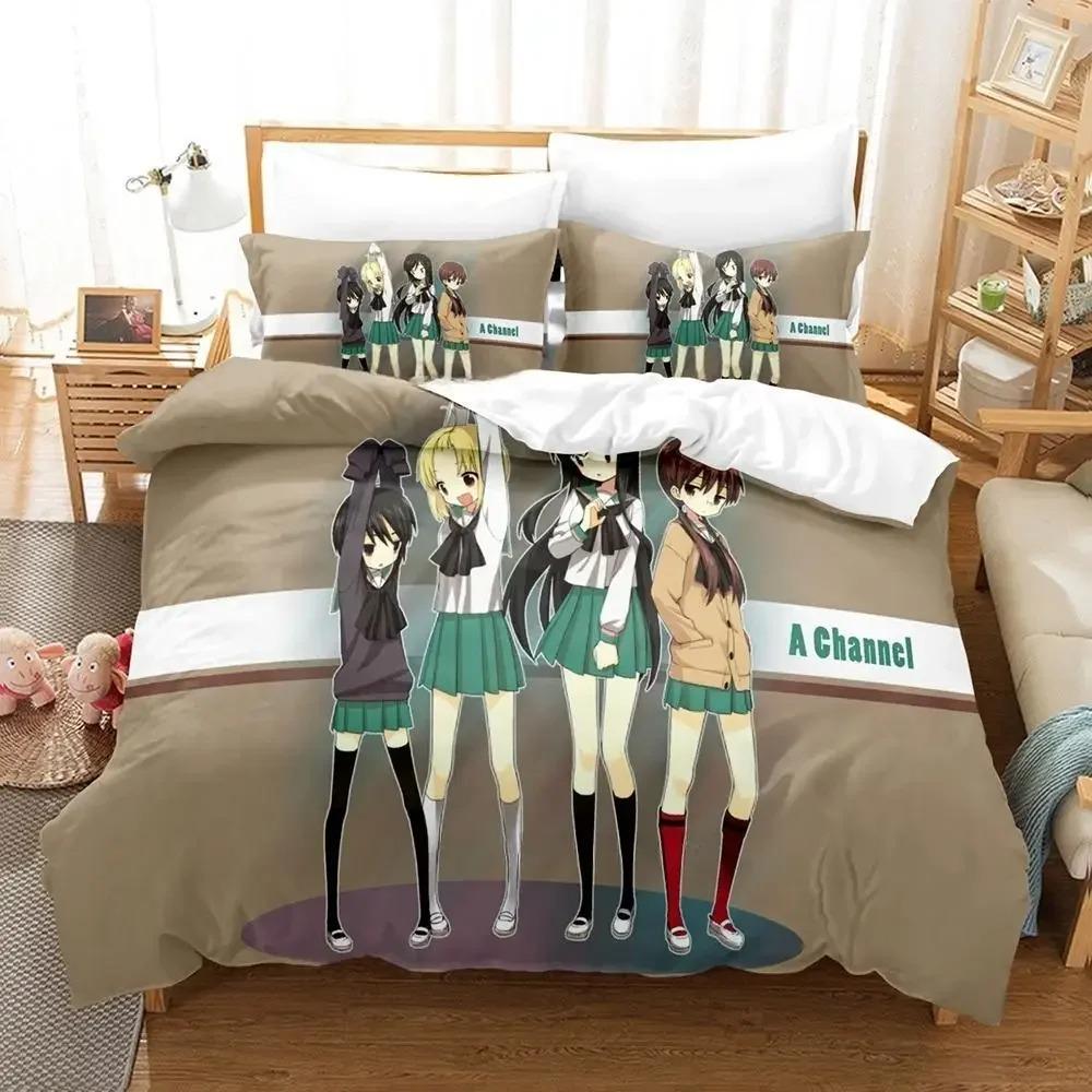 Anime A Channel Bedding Set Single Twin Full Queen King Size Bed Set Adult Kid Bedroom Duvetcover Sets Print Anime Bed Sheet Set