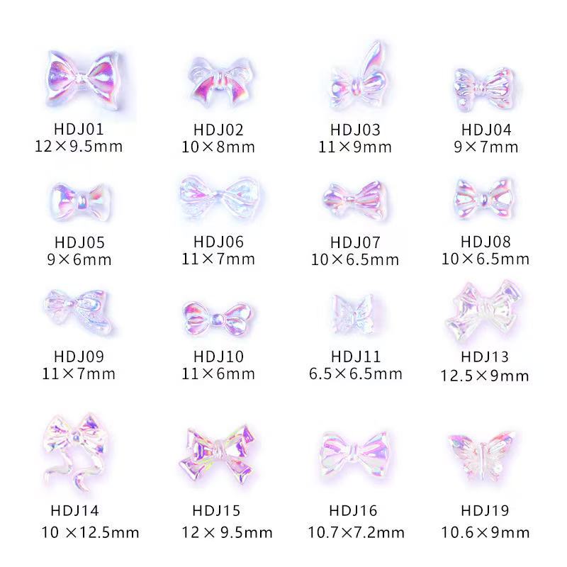50pcs Transparent Bow Nail Art Parts Charms Bulk Shiny Mini Resin Ribbon Nail Rhinestones DIY Summer Nail Art Decor Accessories