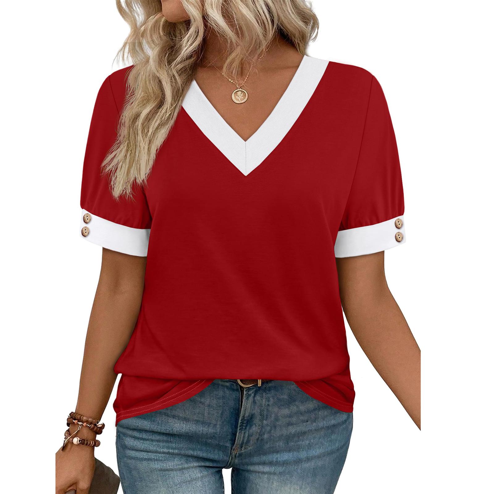 

Women s Knit Short-Sleeve Top Casual Comfortable Blouse L червоний