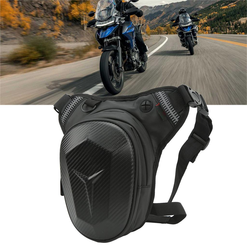 Motorcycle Drop Leg Bag with Reflective Strip Water Resistant Waist Pack for Outdoor Hiking Traveling Fishing Carbon Fiber Style