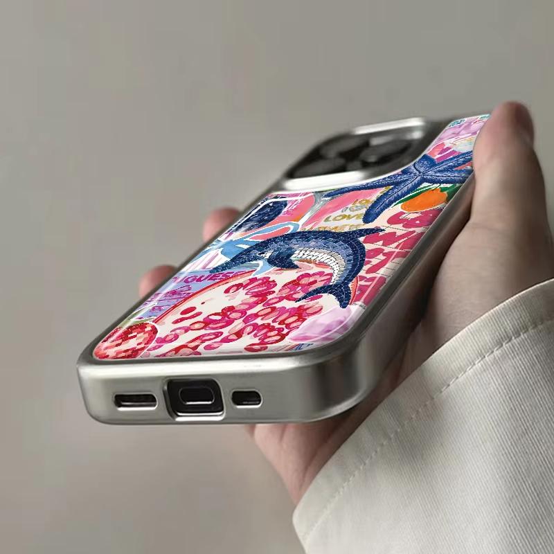 Custodia per Telefono Lusso con Motivo Delfino Stella Marina, Placcata Elettroliticamente, Colla a Goccia, per iPhone 17 Air 16 Pro Max 15 14 Plus 13 12 11, Cover Posteriore